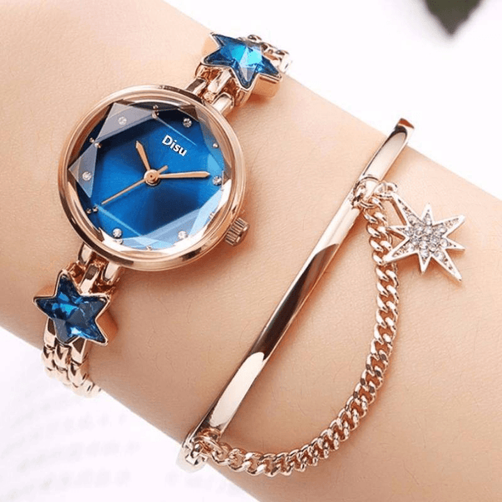 Fashion Luxury Elegant Crystal Lucky Star Pattern Ladies Bracelet Wristwatches Quartz Watch - Trendha