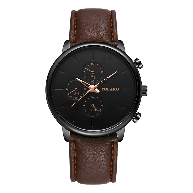YOLAKO Casual Style Leather Strap Fahsion Men Business Watch Quartz Watch - Trendha
