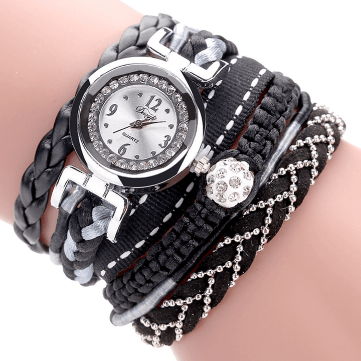 DUOYA DY080 Fashionable Fine Leather Band Winding Ladies Bracelet Watch Braided Quartz Watches - Trendha