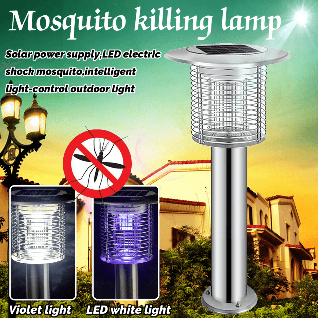 Solar Violet LED Electric Shock Mosquito Intelligent Light-Control Outdoor Lamp Mosquito Dispeller - Trendha