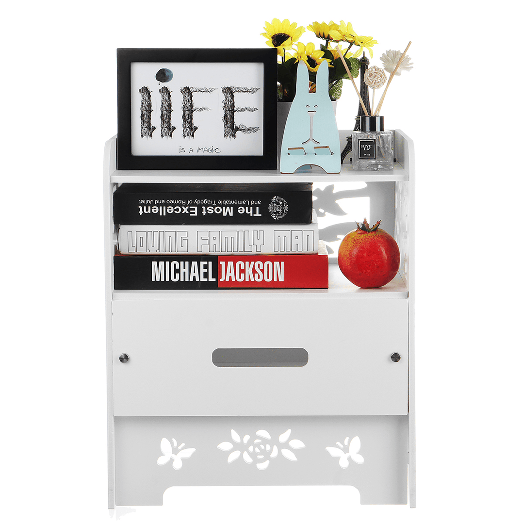 46X29.5X38.5Cm White Carved Hollow Drawer Bedside Table Storage Cabinet - Trendha