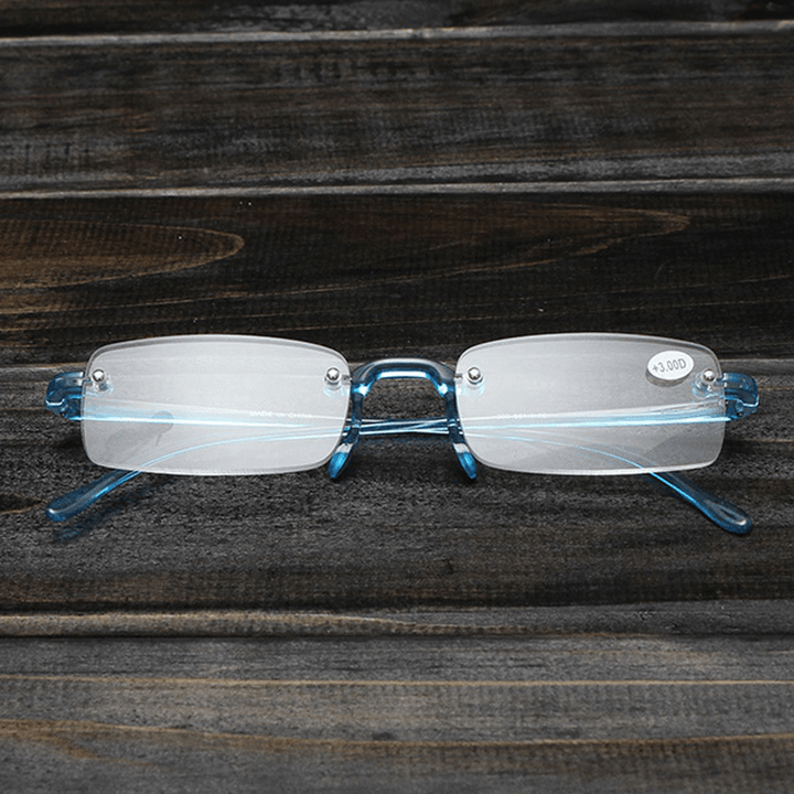 Blue Rimless Light Presbyopic Reading Glasses Fatigue Relieve Strength 1.0 1.5 2.0 2.5 3.0 - Trendha