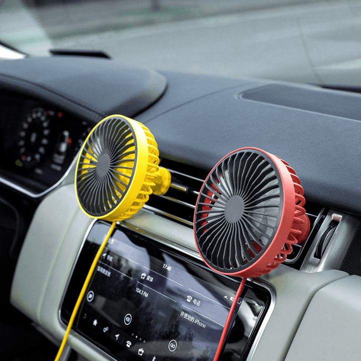 3 Gears USB Electric Car Fan Low Noise Portable 360° Rotating Cooling Fan for Home Office - Trendha