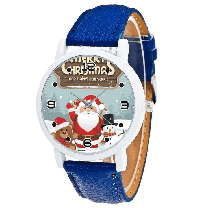 Cartoon Santa Claus with Teddy Bear and Snow Men Pattern Fashion Kid Quartz Watch - Trendha