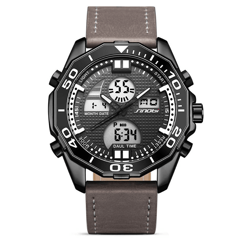 SINOBI 9730 Dual Display Digital Watch Fashion Leather Strap Men Luminous Display Sport Watch - Trendha