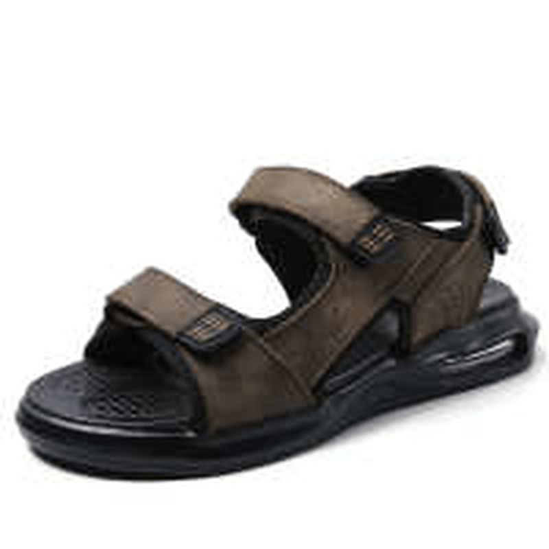 Men Outdoor Sport Cushioned Comfy Hook Loop Leather Beach Sandals - Trendha