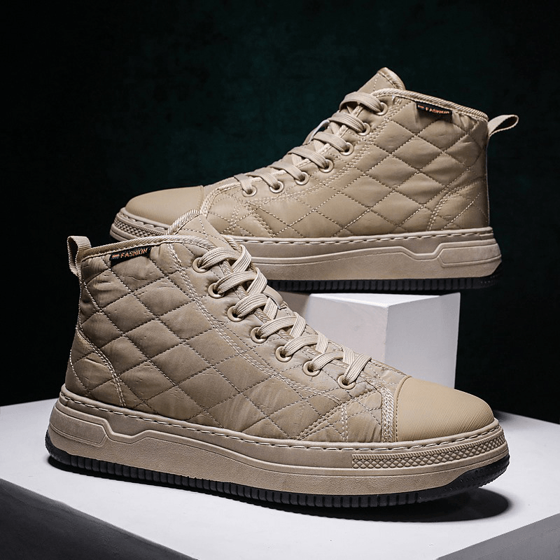 Men Stitching Plaid down Cloth Comfy Slipm Resistant Lace up High Top Sneakers - Trendha