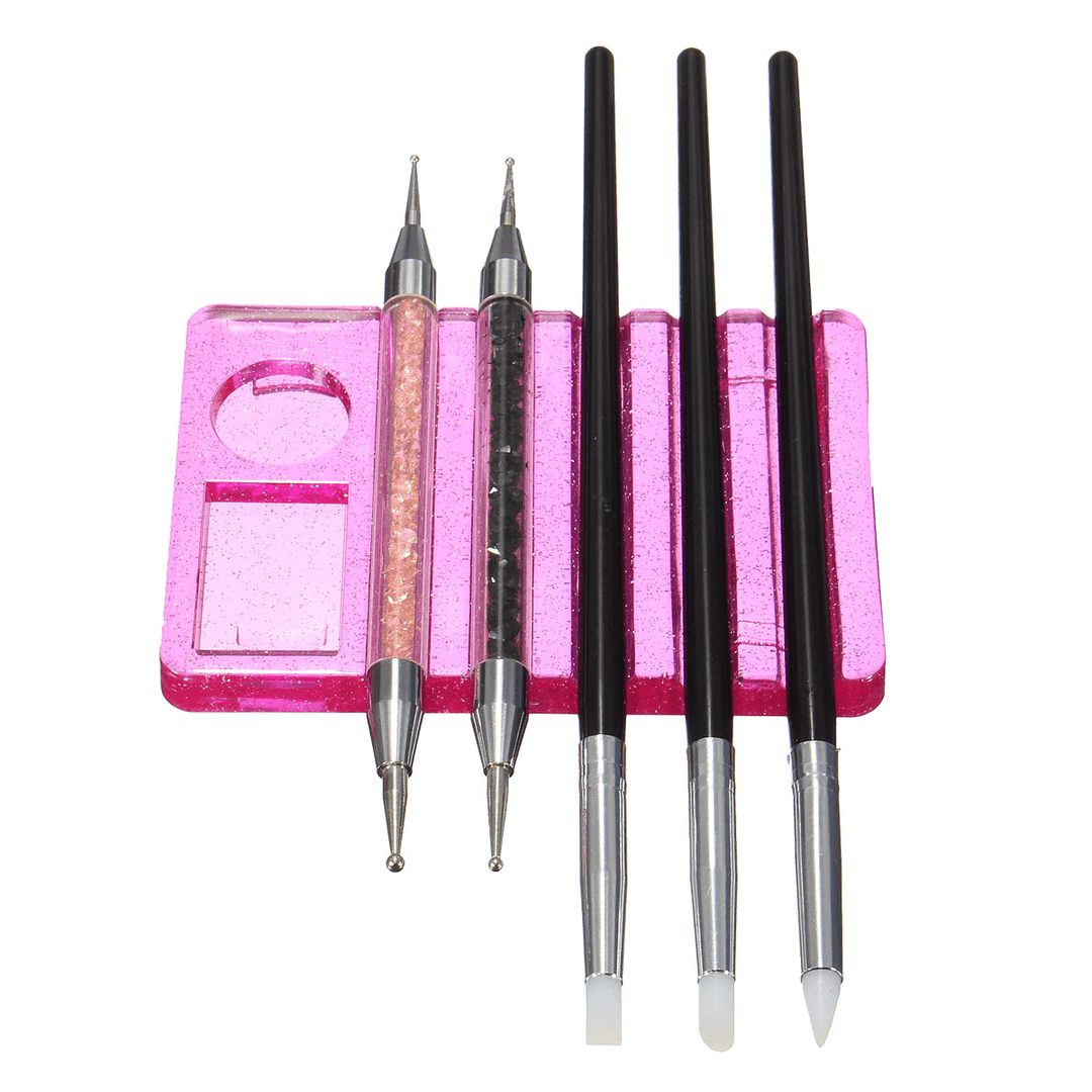 5 Grooves Nail Art Brush Drying Holder Acrylic UV Gel Brush Pen Plastic Stand - Trendha