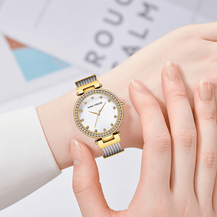 MINI FOCUS 0423L Elegant Rhinestones Decoration Dial 3ATM Waterproof Women Wrist Watch Quartz Watch - Trendha