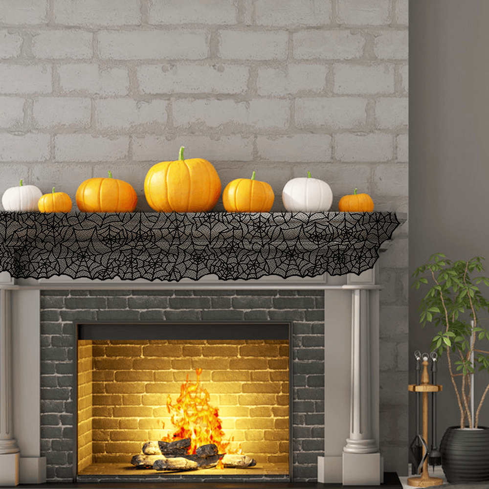 Halloween Decorations Black Lace Spider Web Fireplace Table Cover Haunted House Prop - Trendha