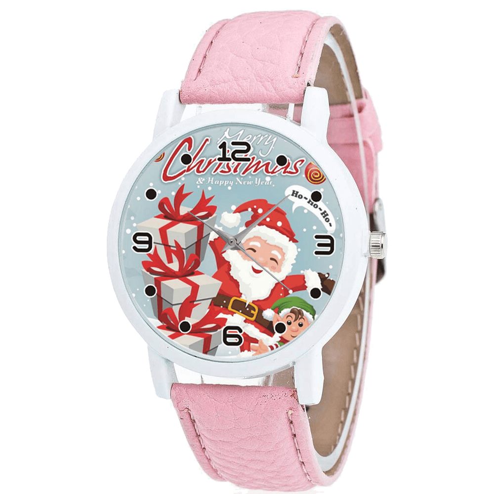 Fashion Christmas Santa Claus with Gift Pattern Cute Watch Leather Strap Men Women Quartxz Watch - Trendha