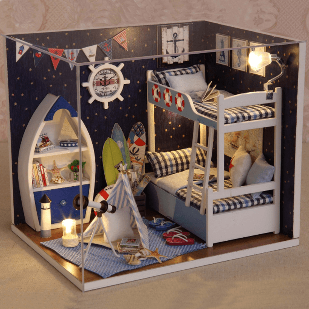 Creative Room DIY Handmade Assembly Doll House Miniature Furniture Kit with LED Light Dust Proof Cover Toy for Kids Birthday Gift Home Decoration Collection - Trendha