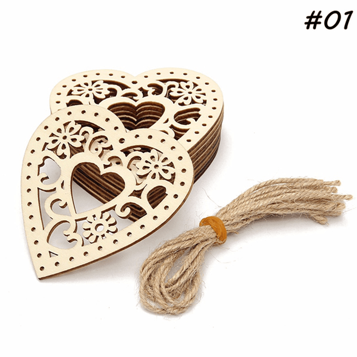 10Pcs Wooden Laser Cut Heart Shapes Craft Embellishments Decoration Wedding Favors - Trendha