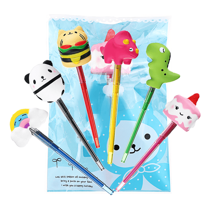 Squishy Pen Cap Panda Dinosaur Unicorn Cake Animal Slow Rising Jumbo with Pen Stress Relief Toys Student School Supplies Office Gift - Trendha
