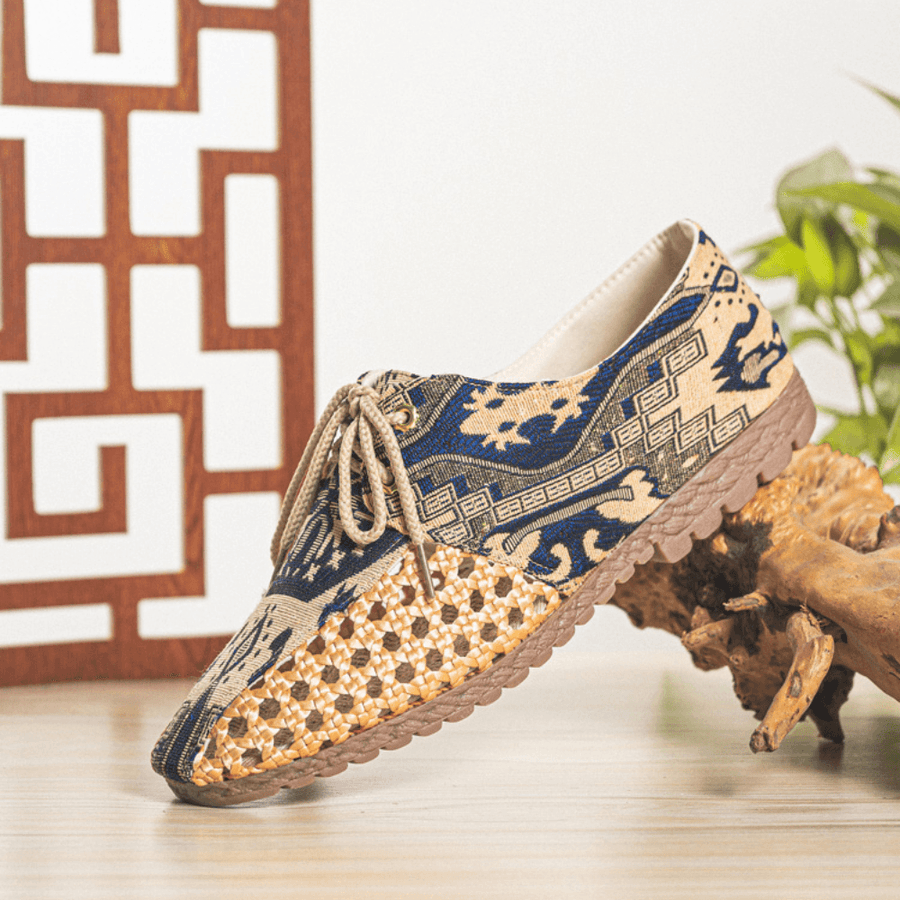 Men Hollow Out Woven Breathable Non Slip Chinese Style Pattern Casual Canvas Shoes - Trendha