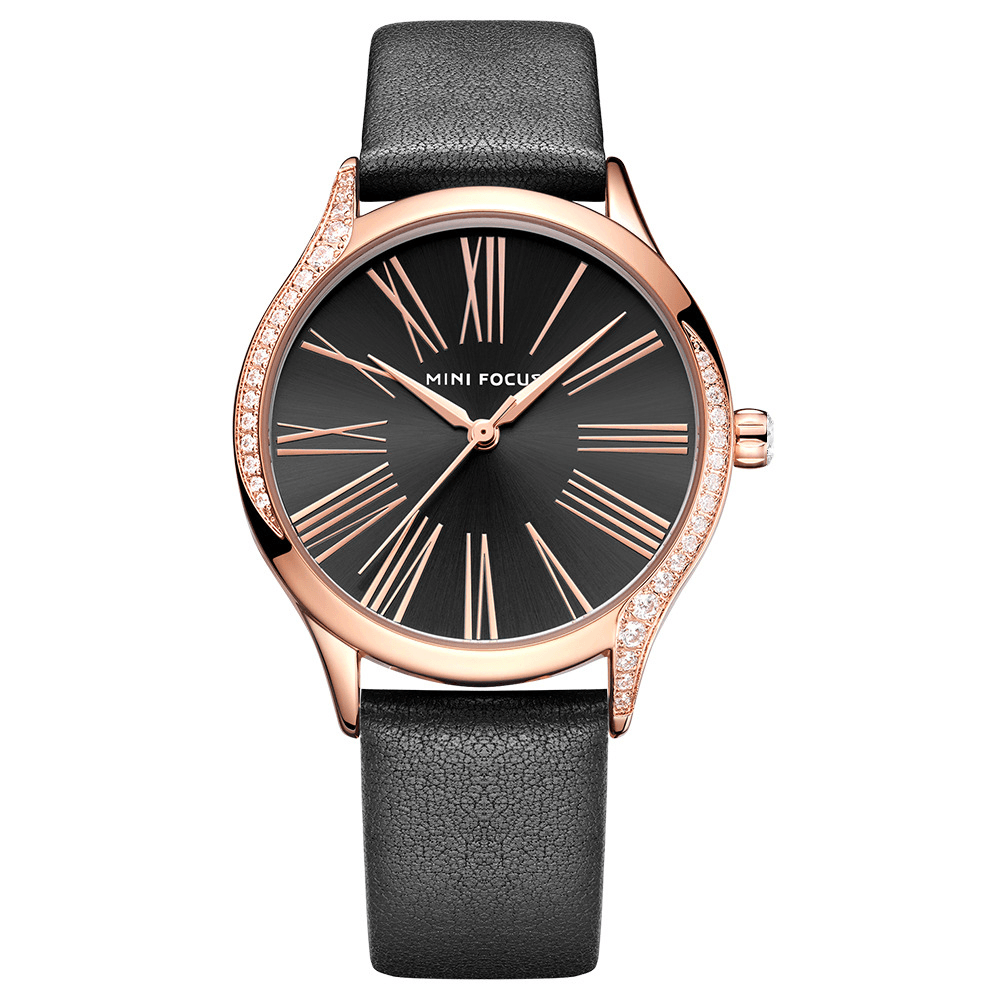 MINI FOCUS 0259L Casual Style Shining Women Wrist Watch Genuine Leather Strap Quartz Watch - Trendha