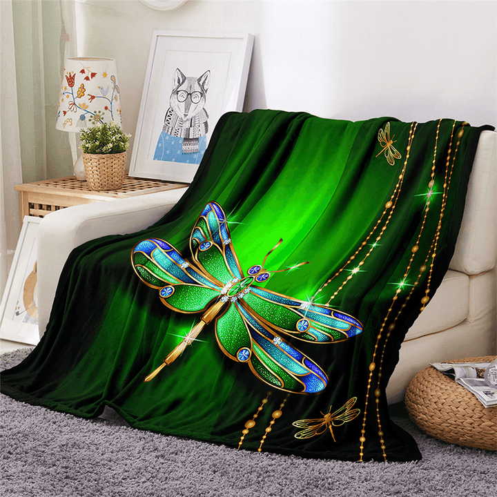 Polyester Thick Blanket 3D Green Dragonfly Pattern for Halloween Christmas Decoration - Trendha