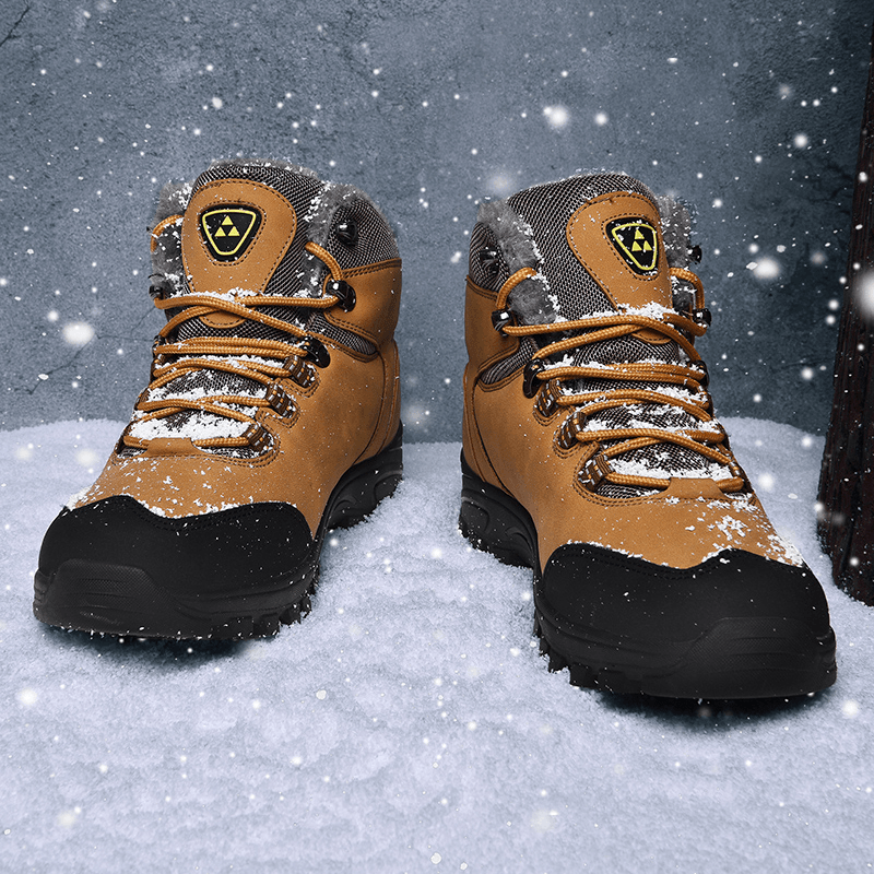 Men Outdoor Comfy Non Slip Wearable Plush Warm Winter Hiking Boots - Trendha