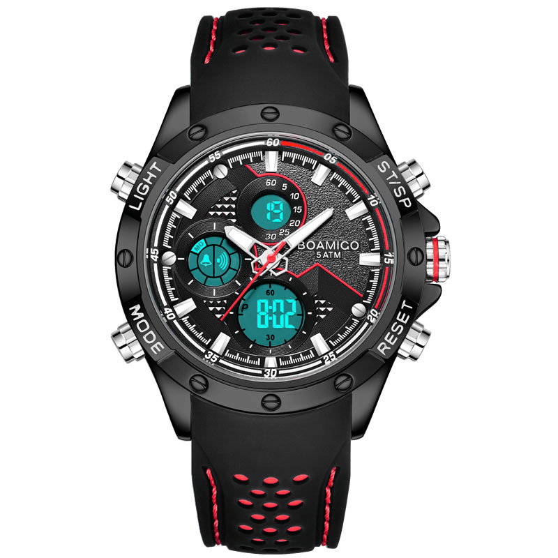 BOAMIGO F550 Men Fashion Sport Style Silicone Strap 5ATM Waterproof Dual Display Digital Watch - Trendha