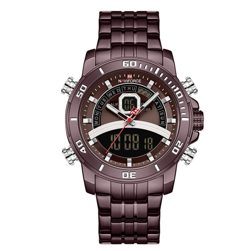 NAVIFORCE 9181S Full Steel Dual Display Chronograph Men Wrist Watch Luminous Hand Quartz Watch - Trendha