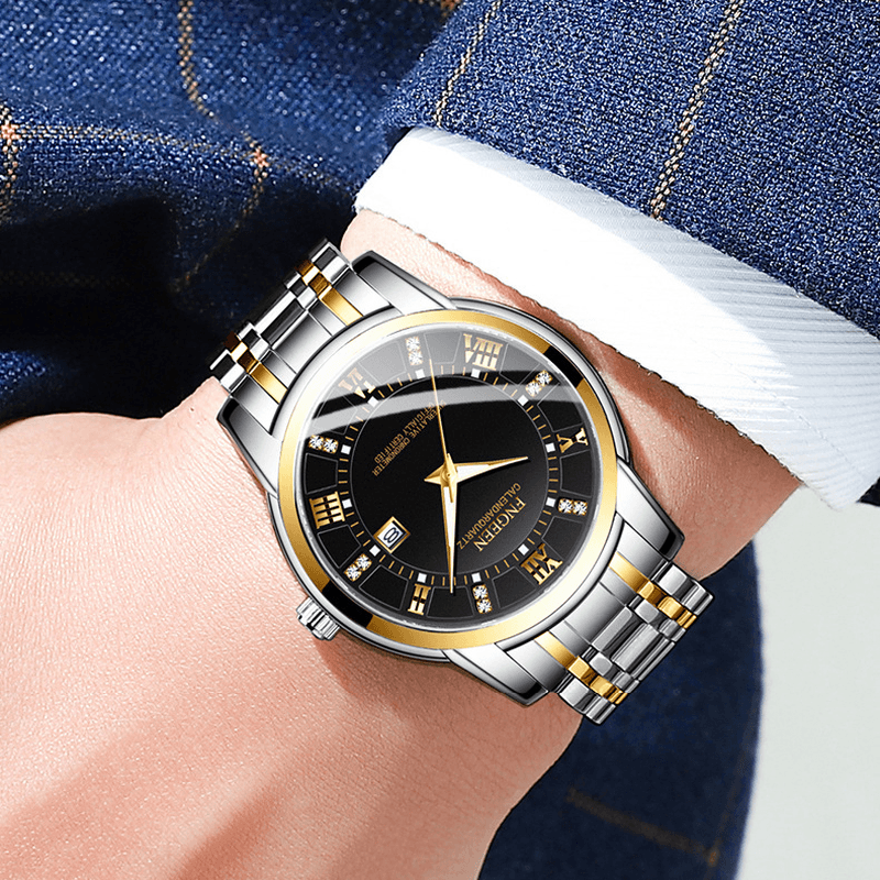 FNGEEN 2081 Fashion Business Men's Quartz Watch | Diamond Dial, Luminous Pointer, Calendar Date Display - Trendha