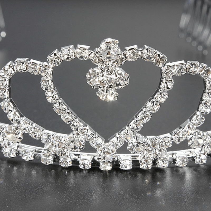 Wedding Bride Crystal Rhinestones Heart-Shaped Crown Hair Tiara - Trendha