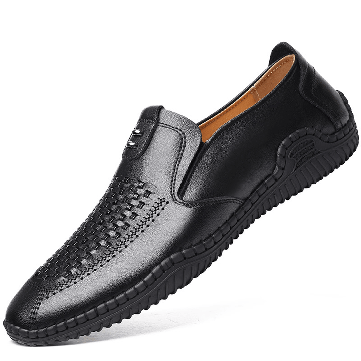 Men Microfiber Hollow Out Breathable Hand Stitching Soft Bottom Slip on Casual Shoes - Trendha
