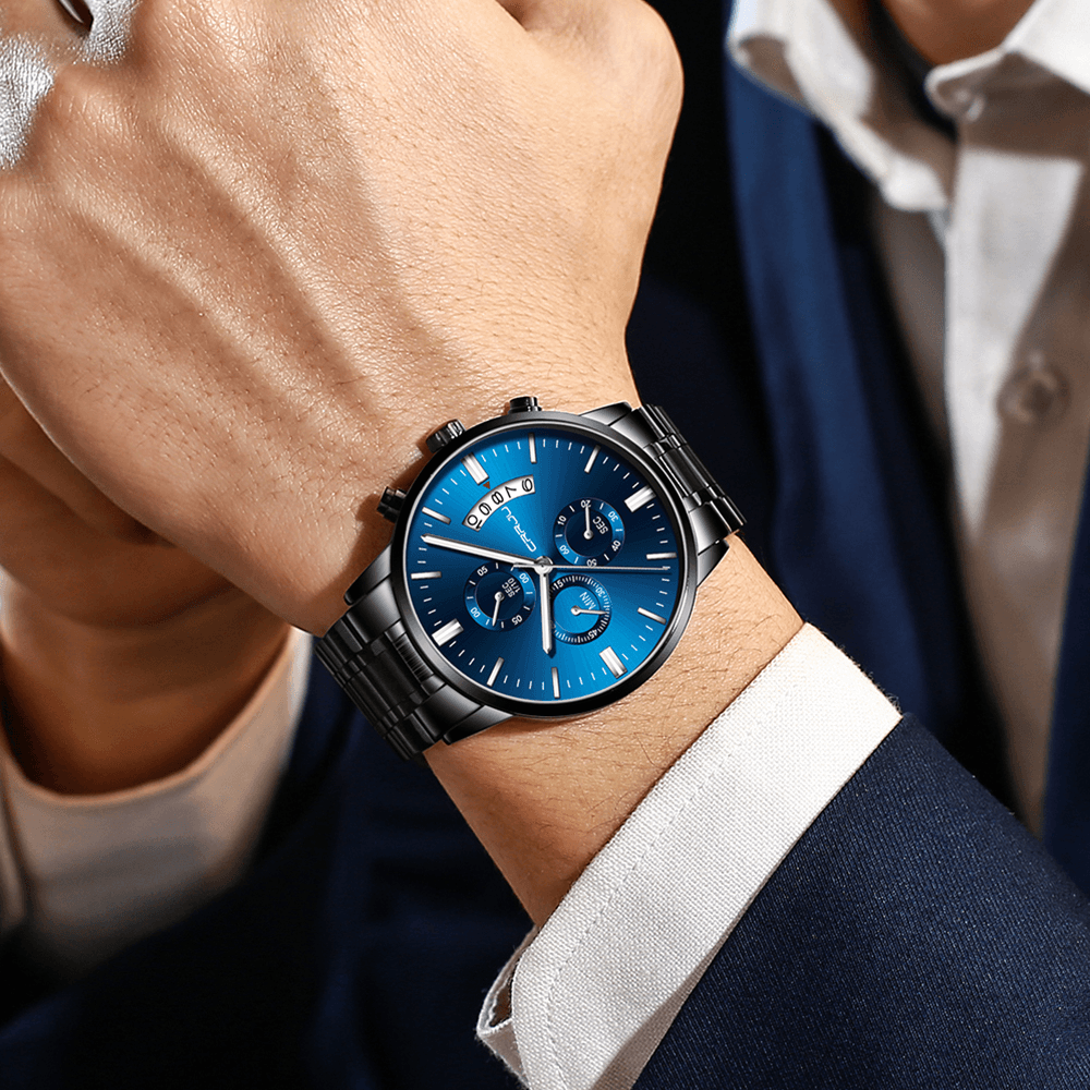 CRRJU 2273 Fashion Style Full Steel Strap Chronograph Date Display Men Quartz Watch - Trendha