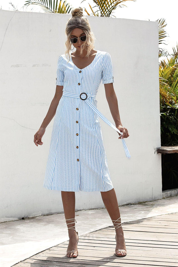 Lace-up button dress - Trendha