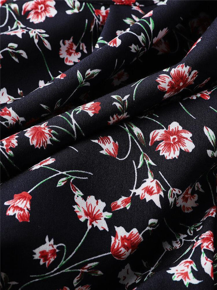 Black Floral Print Halter V-neck Sleeveless Tank Top - Trendha