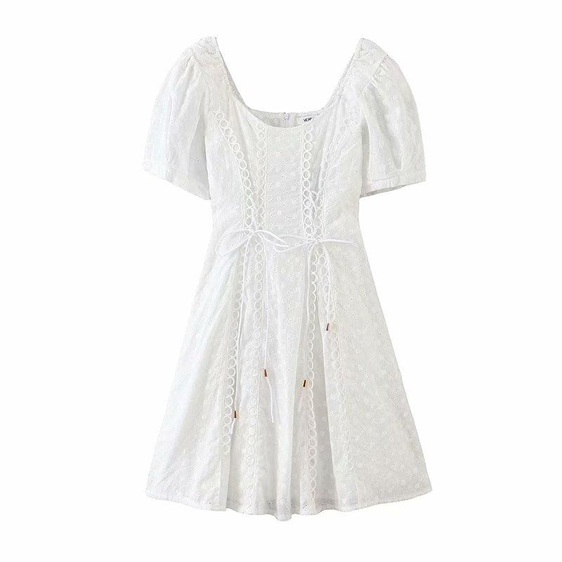 Short Sleeve Neck Waist A-Line Dress - Trendha