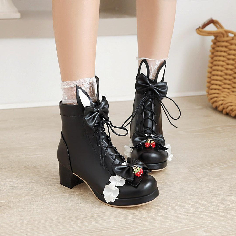 Women's Lolita Short Boots Strawberry Girl Cute Soft Girl Thick-soled Martin Boots - Trendha
