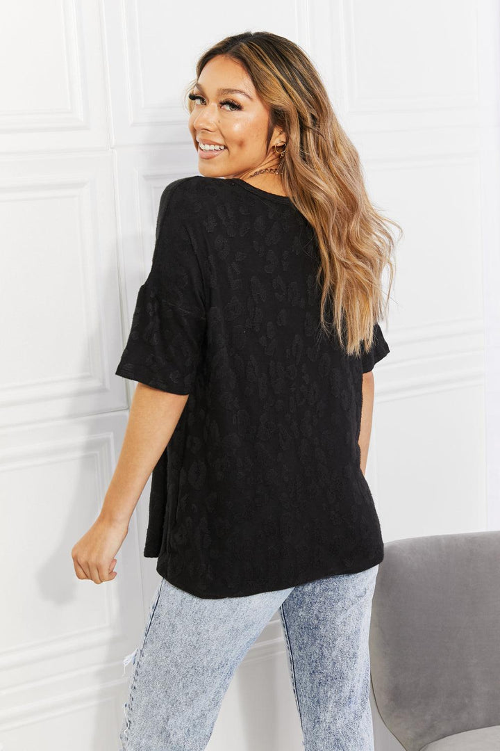 BOMBOM At The Fair Animal Textured Top in Black - Trendha