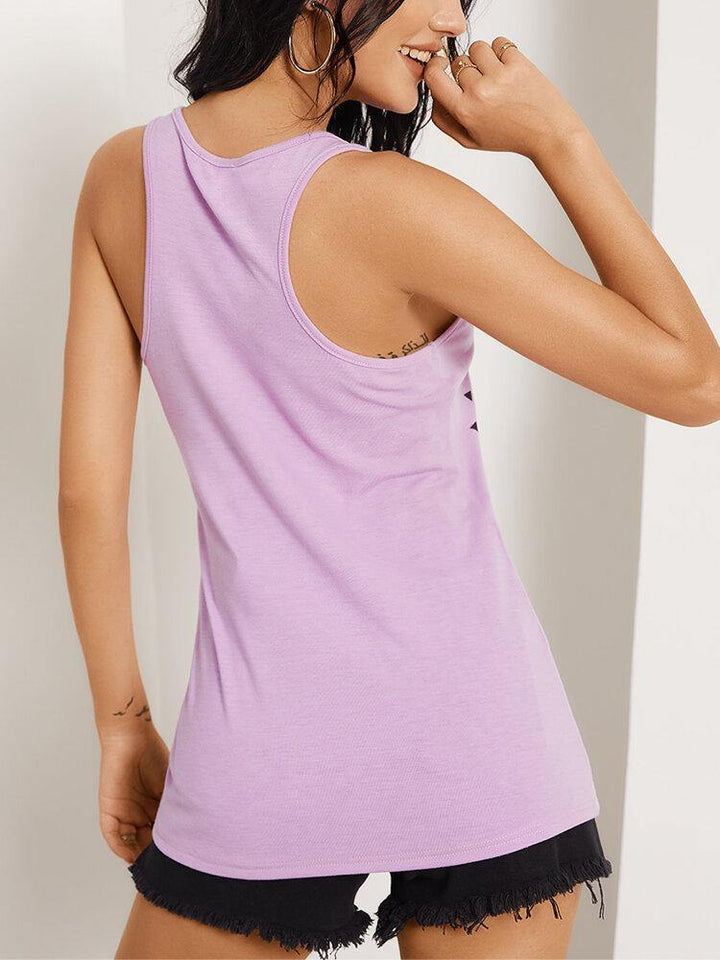 Purple Disk Letter Round Neck Sleeveless Casual Tank Top - Trendha