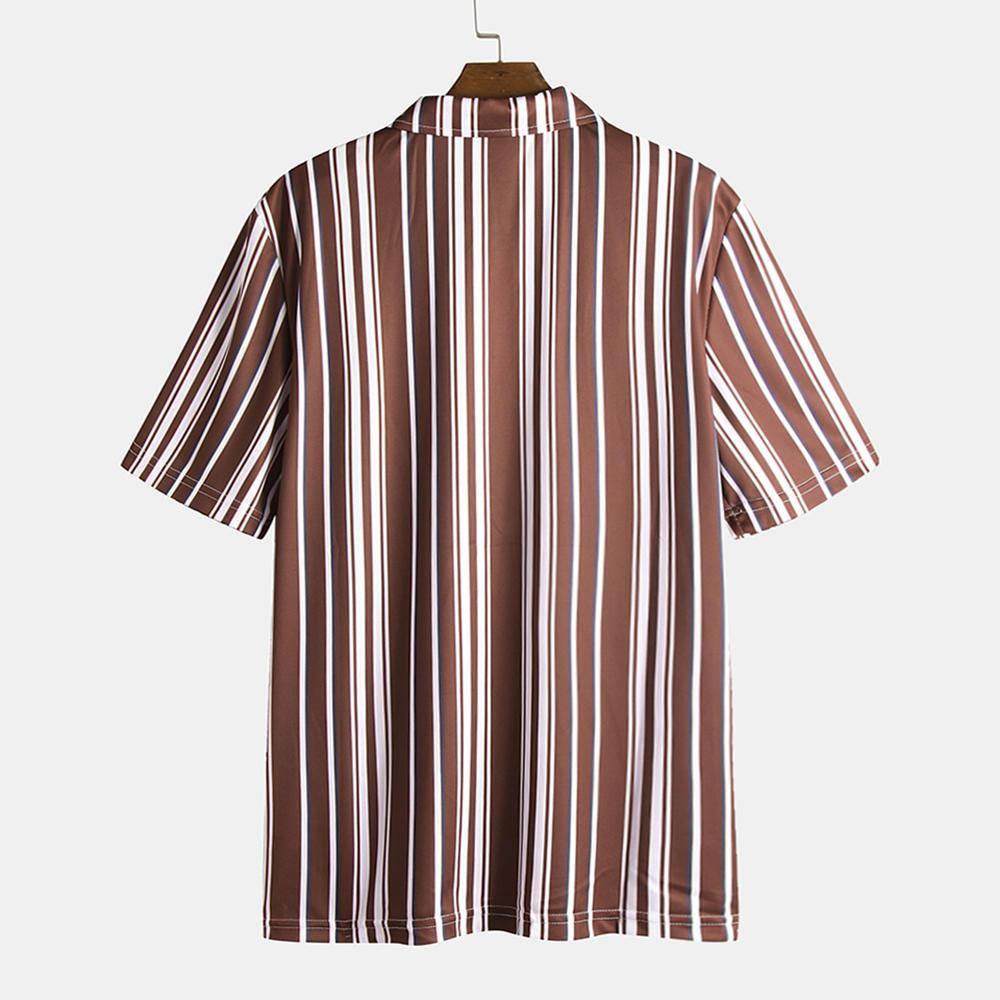 Mens Black White Stripes Printing Summer Golf Shirts - Trendha