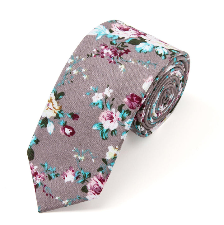 Floral Ties for Men Flower Print Slim Cotton Tie Skinny Necktie Pocket Square Set for Parties - Trendha