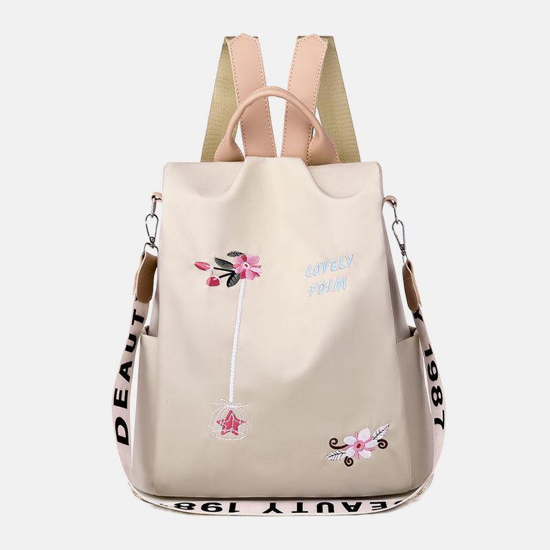 Women Multi-carry Oxford Embroidery Waterproof Ethnic Anti-theft Backpack - Trendha