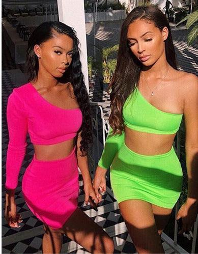 One-Shoulder Crop Top and Mini Skirt Set