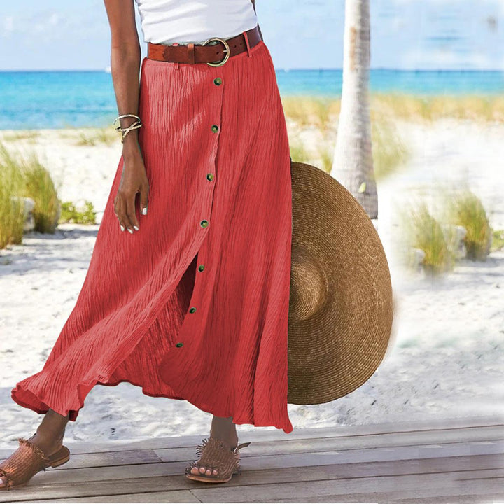 Women's Fashion Cotton Linen A-Line Hip Mid Waist Long Skirt - Trendha