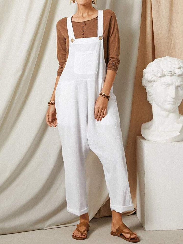 Solid Color Strap Button Pocket Sleeveless Loose Casual Harem Jumpsuit - Trendha