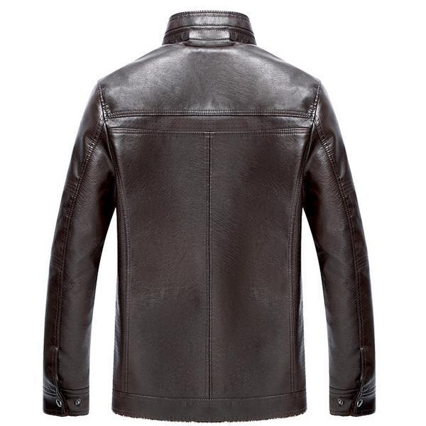 Mens PU Leather Jacket Stand Collar Velvet Thicker Warm Winter Coat Outwear Size XS-3XL - Trendha
