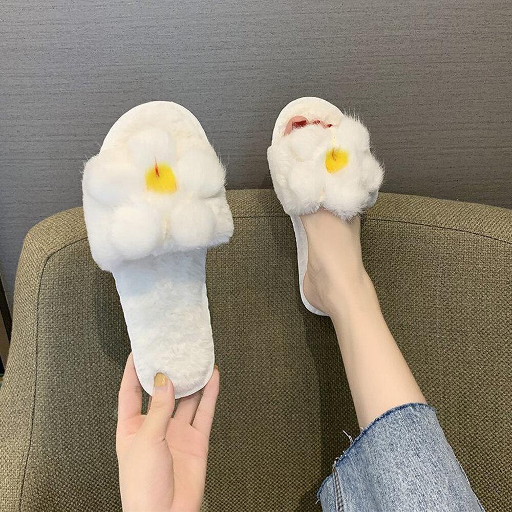 Women Flower Decor Non Slip Soft Comfy Plush Cotton Slippers - Trendha