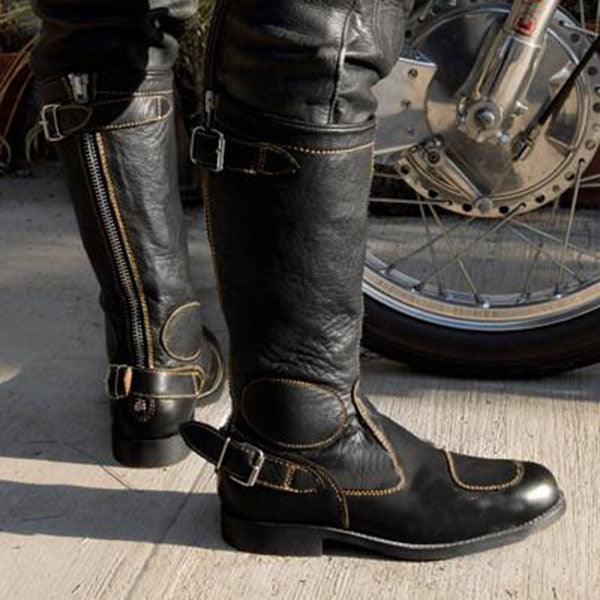 Men's Large Size Motorcycle Boots With High Metal Trim - Trendha