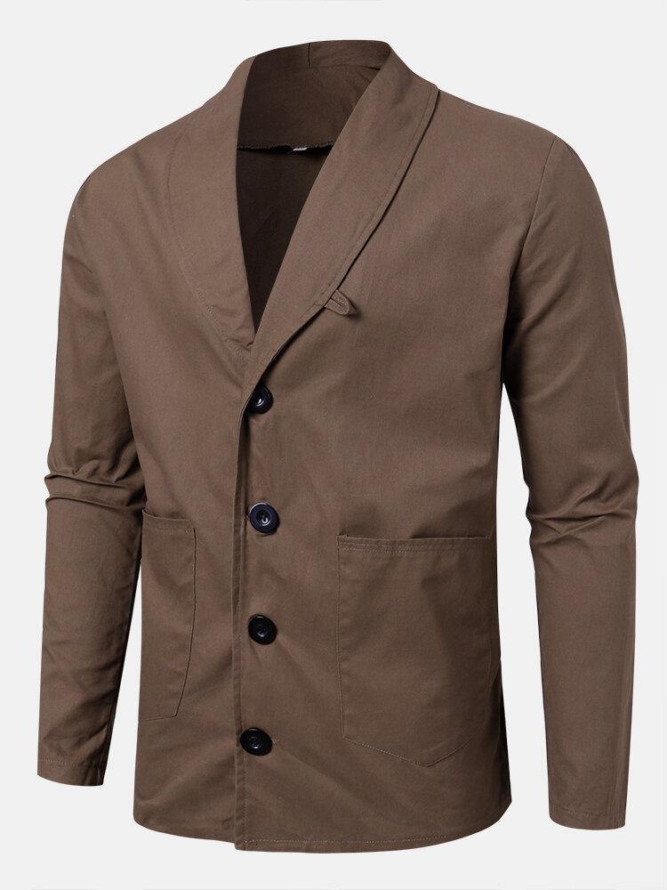Mens Brown Vintage Single-Breasted Jacket With Double Pocket - Trendha