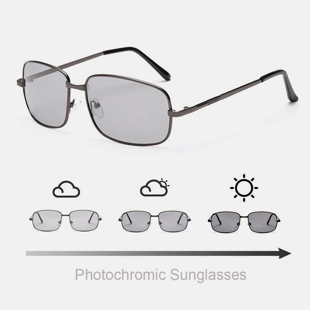 Men Smart Photochromic Polarized Sunglasses Rectangular Metal Full Frame Anti-UV Anti-glare Driving Goggles Sun Glasses - Trendha