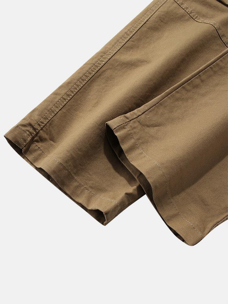 Mens 100% Cotton Multi Pockets Button Zipper Cargo Pants - Trendha