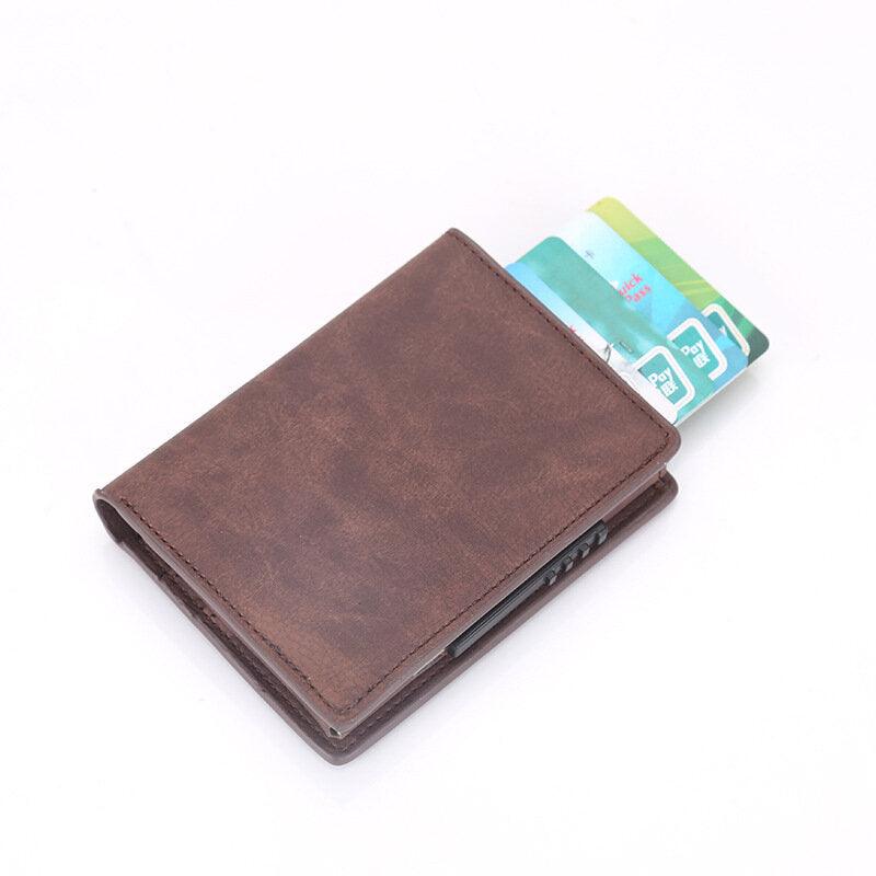 Men Business RFID Anti-scan Mini Carbon Fiber Pattern Automatic Credit Card Aluminum Coins Bag Wallet ID Card Holder - Trendha