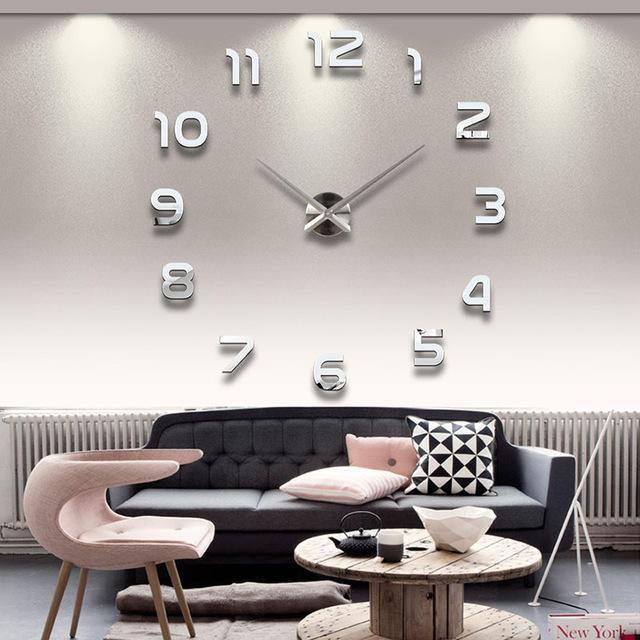 3D Frameless Wall Clock Modern Mute Large Mirror Surface DIY Room Home Office Decorations - Trendha