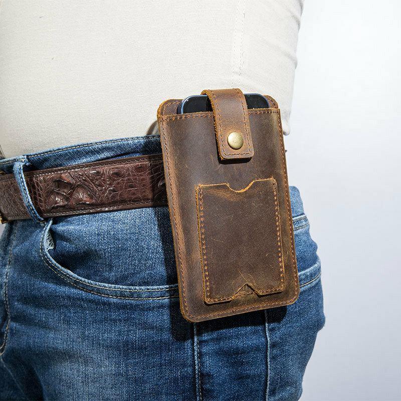 Men Genuine Leather Vintage 5.8 Inch Phone Bag Card Case Cowhide Waist Bag - Trendha