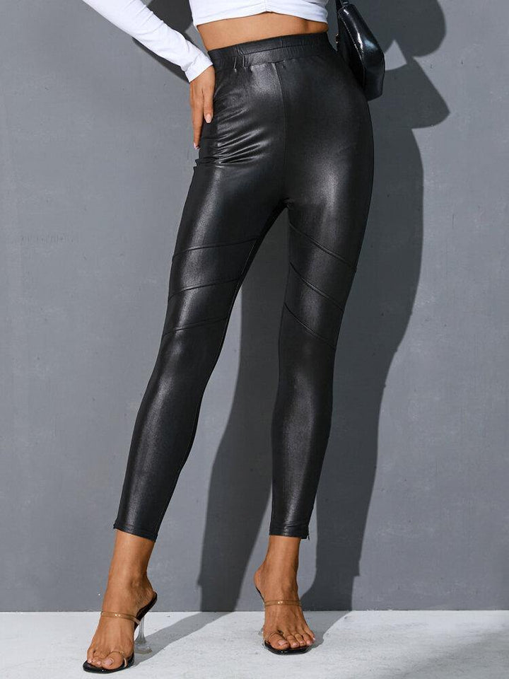 Women Solid Color PU Leather Bodycon Stylish Casual Leggings - Trendha
